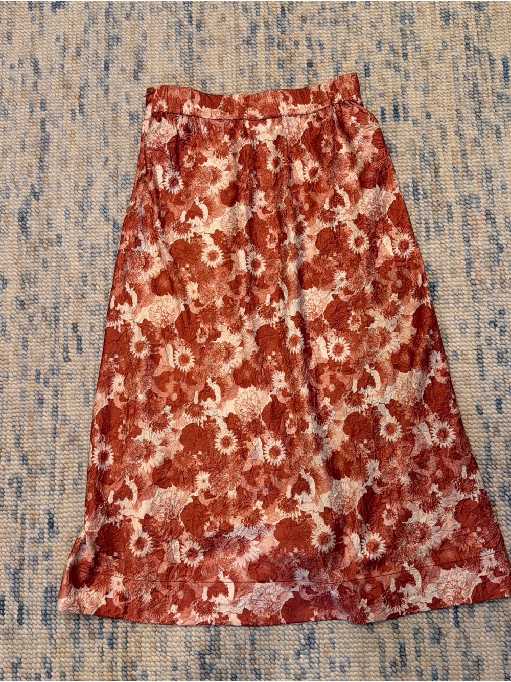 Ganni Rust and Cream Floral A-Line Slip Skirt - Picture 4 of 6